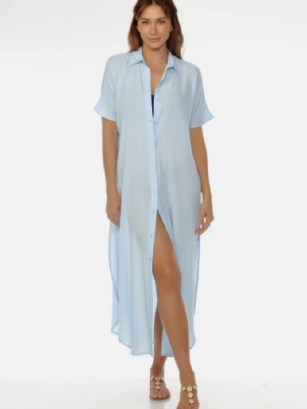 Raviya Light Blue Short-Sleeve Casual Button-Down Shirt